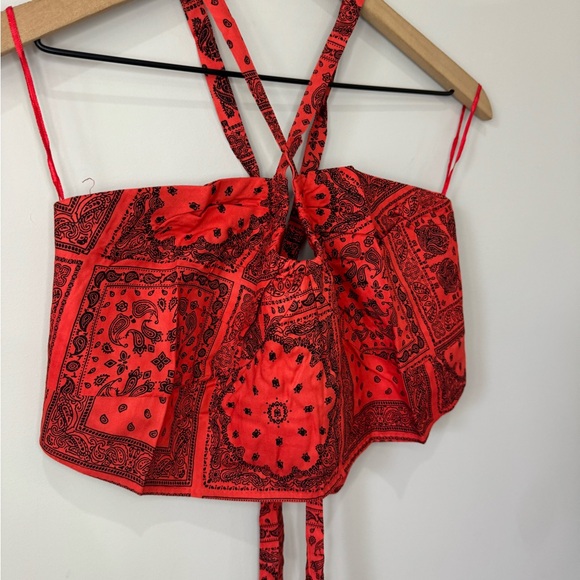 Soft Sport NWOT bandana print red tie back crop top size 3X - Picture 6 of 13